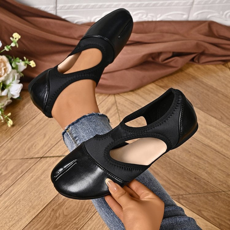 Ready-to-ship  spring collection: spanish stretch fabric split-toe ballet flats - women's hollow-out flat casual shoes
