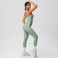 New arrivalpure color sling beautiful back yoga clothes hip pocket tights sports suit cloud-like quick-drying fitness clothes for women