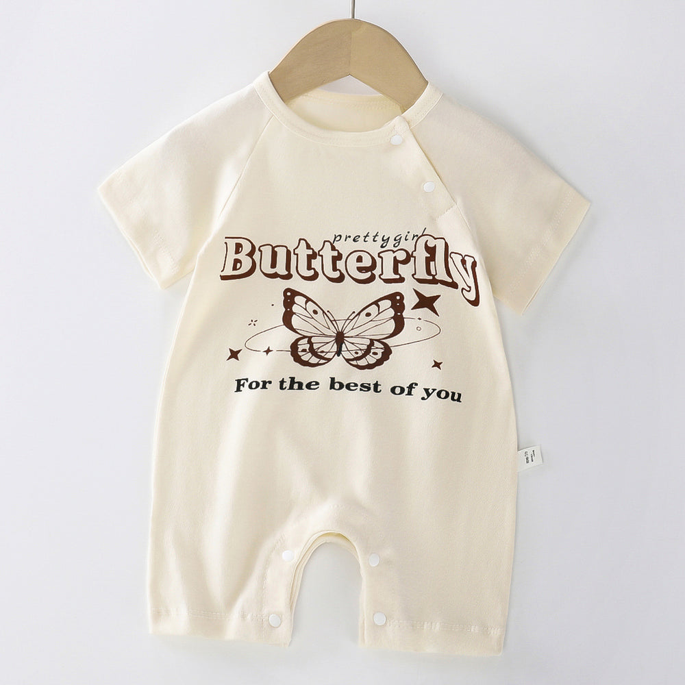 Baby clothes summer thin pure cotton air-conditioning clothes pajamas newborn baby short-sleeved onesie baby outing khaki crawling