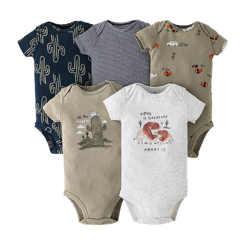Dropshipping summer infant & toddler short-sleeve mixed color romper, triangle short-sleeve bodysuit, 5-piece set