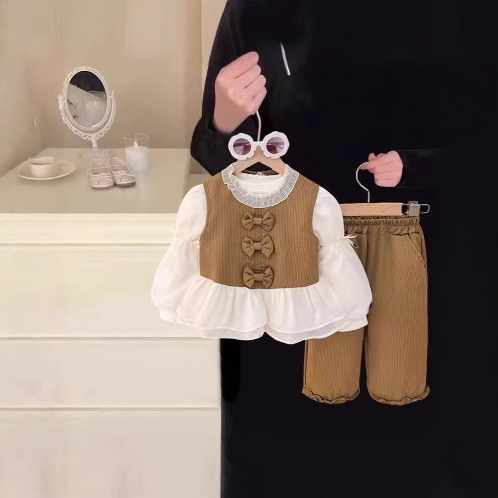 【dropshipping】girls' autumn outfit  new style kids' chic and fashionable vest baby children's clothing set three-piece set for girls
