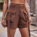 Fashion cross-border foreign trade   new arrival american denim overalls casualflap pocket pants shorts elastic waist women