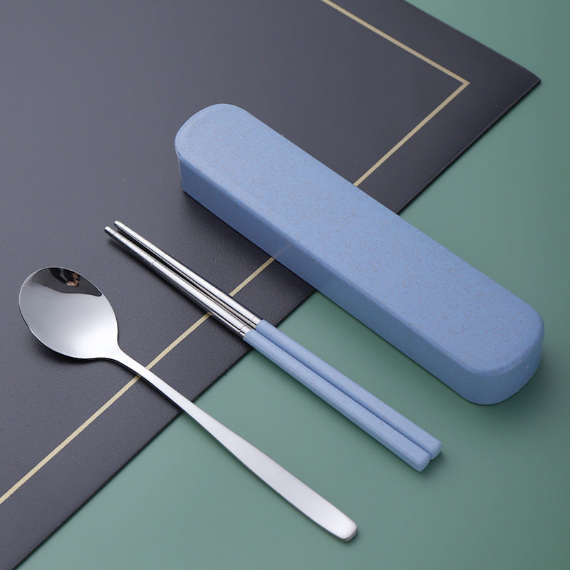 Daoqi Stainless Steel Portable Tableware Set Outdoor Travel Tableware Three-piece Set Storage Pull Box Spoon Fork Chopsticks Wholesale