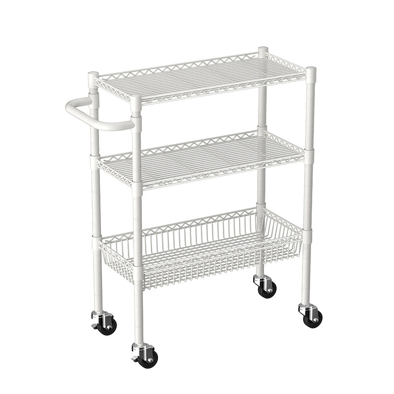 Kitchen with wheels vegetable snack trolley three layers with armrest rack electroplated iron wire removable storage rack