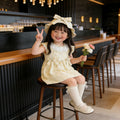Girls' dress -  summer collection: sweet and girly princess dress with lace collar, sunflower accents, and bow detail