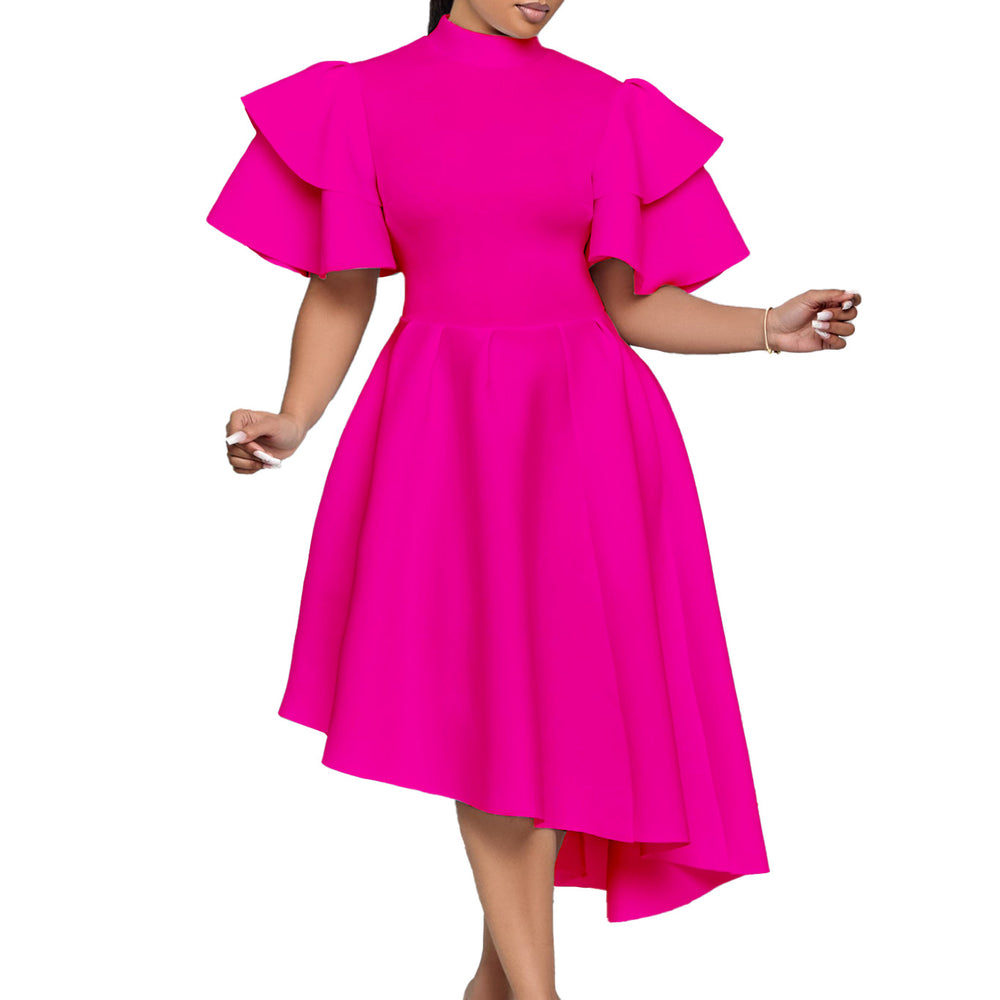 Amazon  summer new fashion elegant flared sleeve solid color banquet dress bridesmaid dress african dress
