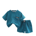 New boys' short-sleeve casual solid color shirt + matching shorts two-piece set - korean style fashion outfit - wholesale from manufacturer
