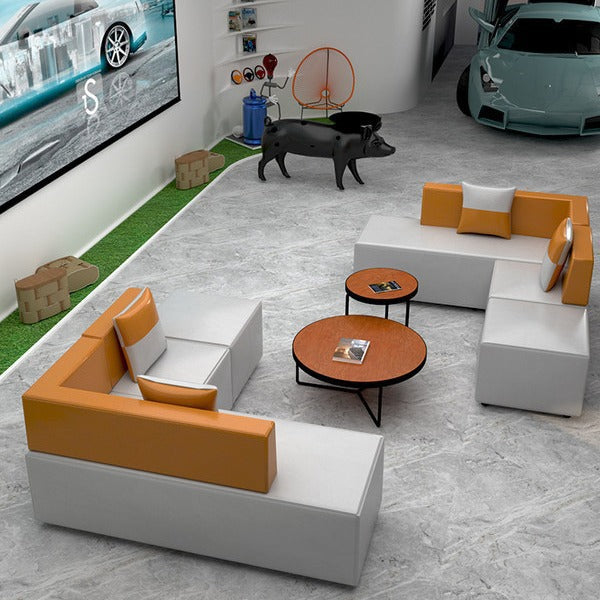 Office reception nappa leather sofa minimalist creative corner sofa waiting area sofa coffee table set