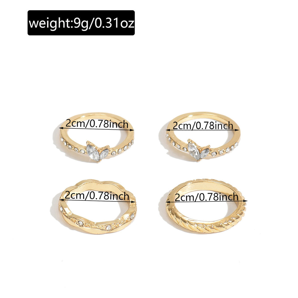 European and american cross-border jewelry: trendy ins geometric glass ring 4-piece set - elegant, versatile, diamond-studded stackable hand jewelry for women