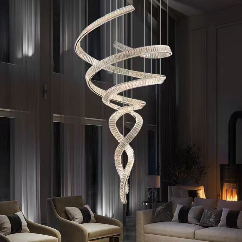 Villa empty living room duplex stairs mermaid crystal chandelier light luxury hotel lobby apartment banquet project lamp