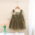 Korean style girls' dress spring  children's fashionable fake two-piece polka dot tulle skirt princess dress for baby girls