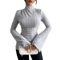 Fashion cross-border  spring new arrival pit half turtleneck silm elegant women's inner bell sleeve bottom shirt