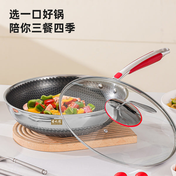 Factory direct sales 304 stainless steel wok non-stick pan, food grade household three-layer steel wok gas stove