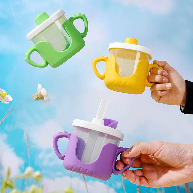 Kids' milk cup, big baby bottle, straw cup, plastic cartoon drinking cup, learning cup, direct drinking cup, milk cup, drop-proof