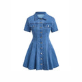 Fashion cross-border women's clothing   independent station new arrival denim short-sleeved cardigan waist dress for women