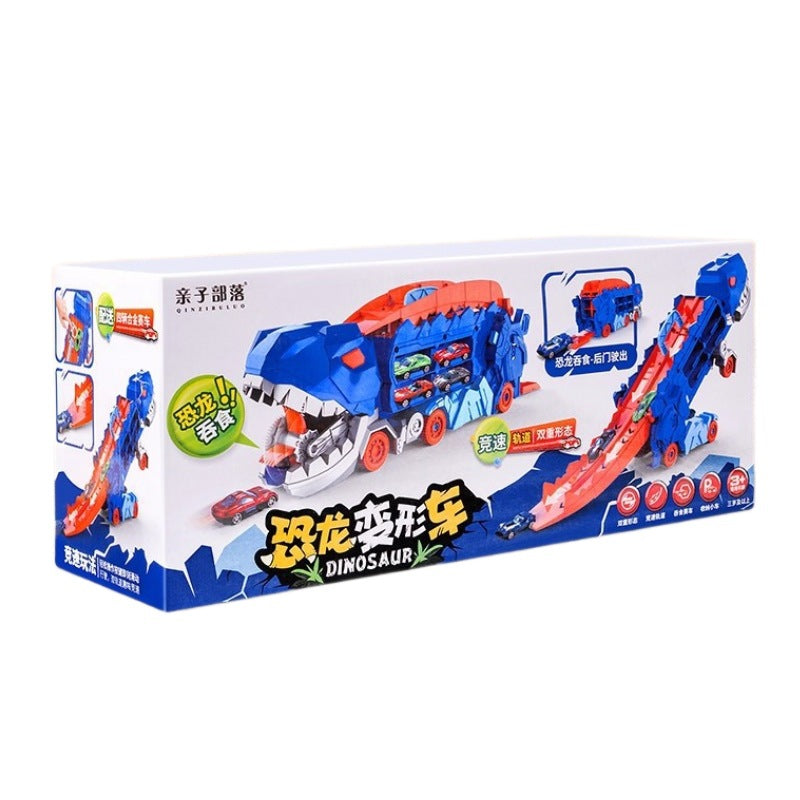 Kids tyrannosaurus rex track car toy boy dinosaur swallowing car foldable deformation competition ejection alloy car