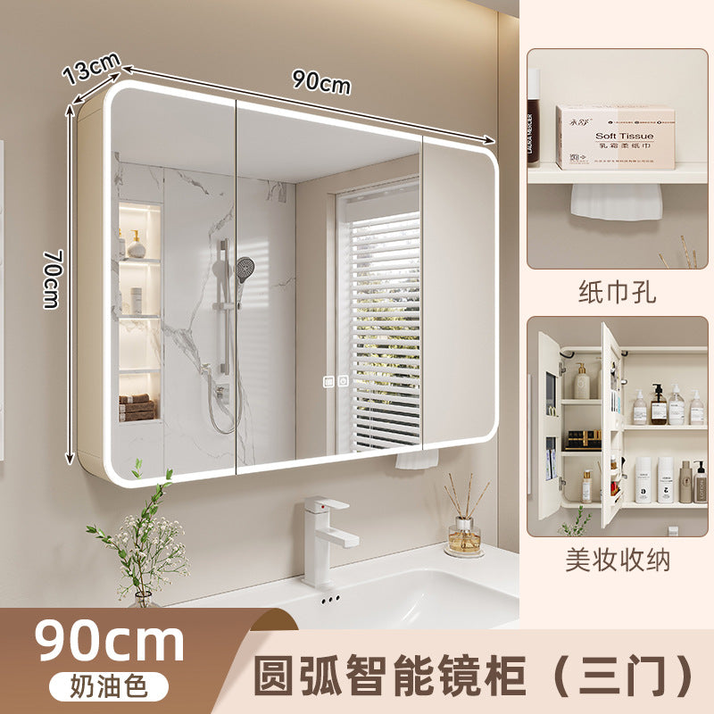 Space aluminum bathroom mirror arc right angle smart bathroom mirror toilet storage bathroom mirror cabinet defogging smart mirror