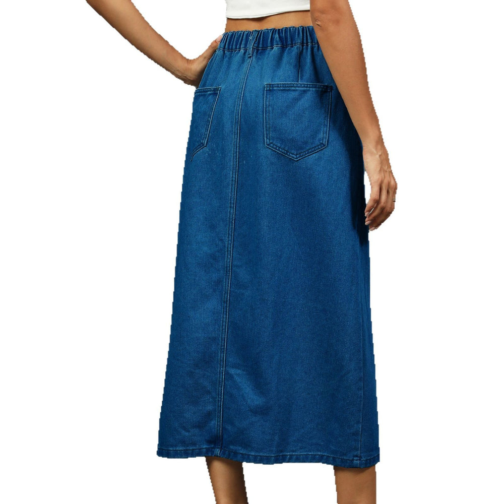 Fashion cross-border foreign trade    washed slit button denim skirt mid-length skirt women's trendy