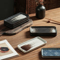 Japanese retro ceramic rectangular sushi plate - perfect for home use, desserts, pastries, creative flat plates, dim sum, and snacks