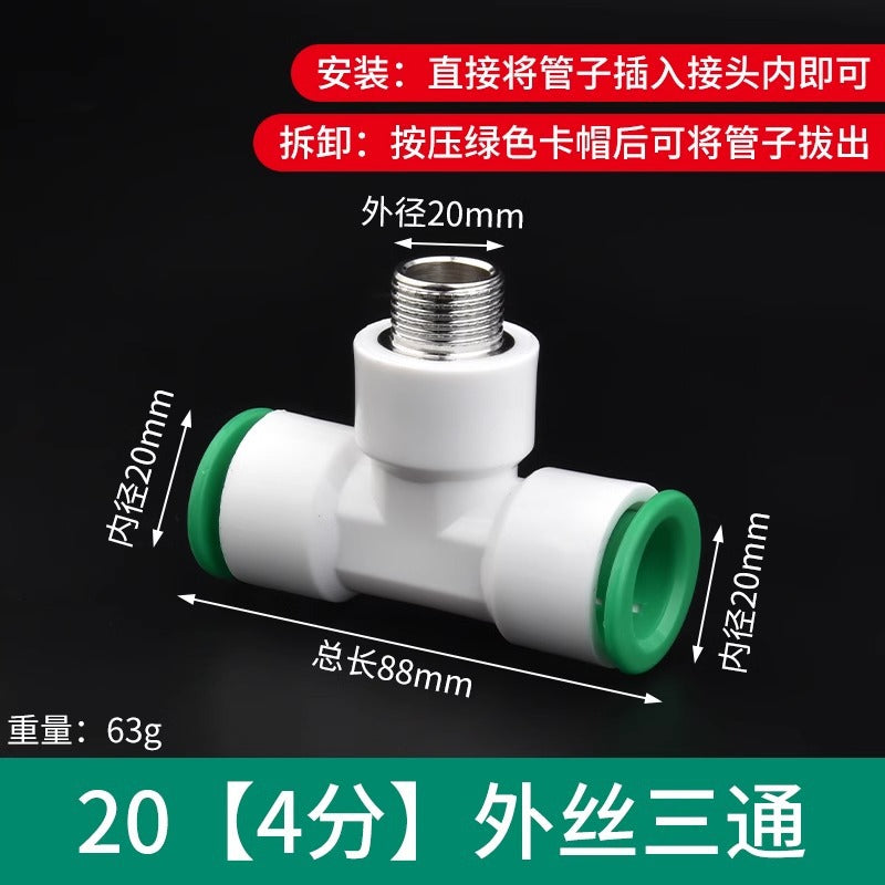 Ppr water pipe quick connector, 1/2" and 3/4" no-heat, no-weld push-to-connect fittings, 20/25 pe hot and cold water pipe accessories