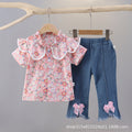 Summer floral dress set for 0-4 year old baby girls - single-breasted skirt, short-sleeve children's summer outfit