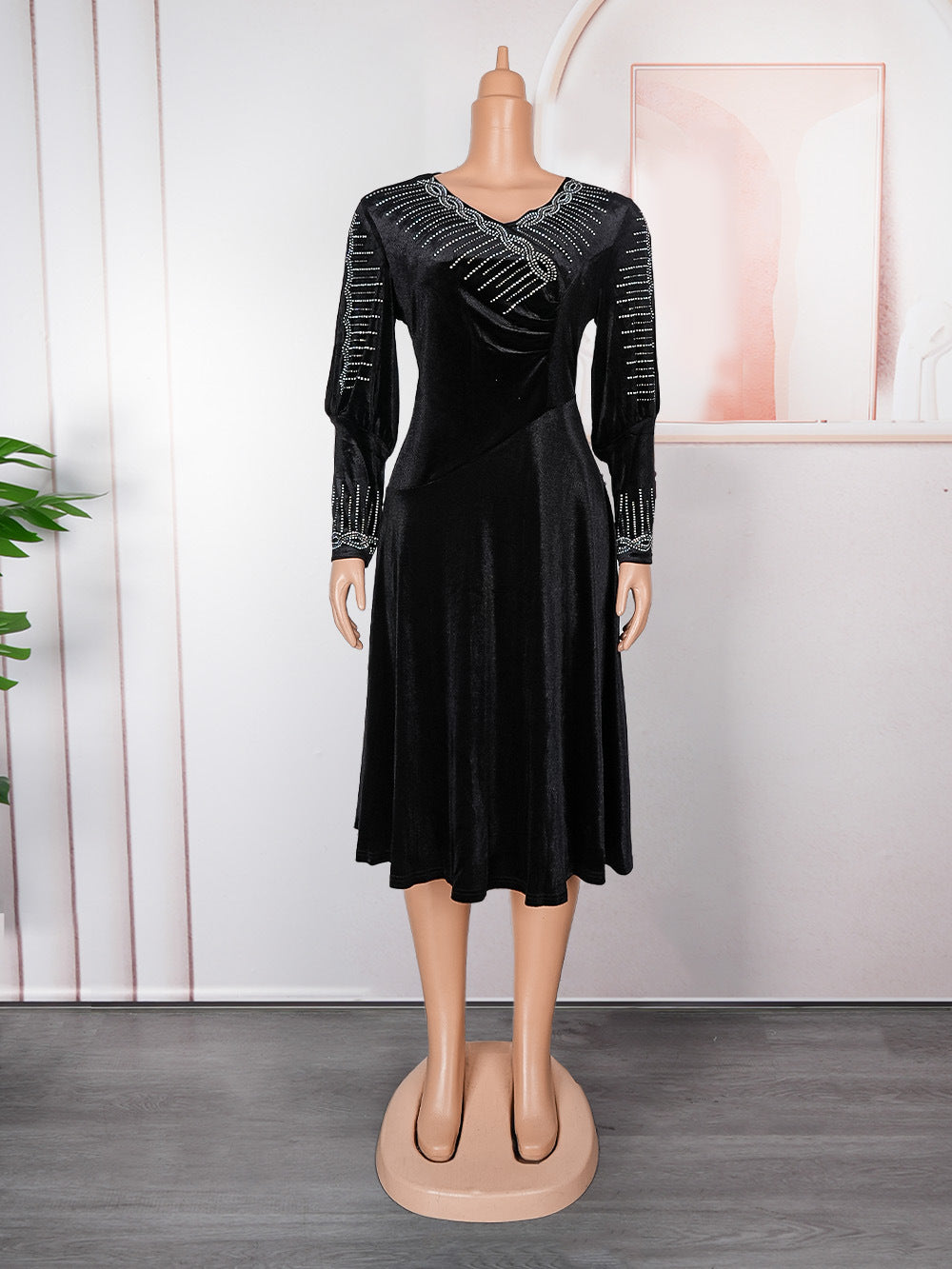 Aliexpress african plus size  autumn/winter new european and american cross-border elegant evening gown rhinestone velvet dress