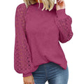 fashionexport cross-border new arrival  independent station round neck long sleeves lacepatchworkloosetops women