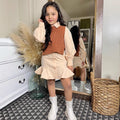 girls' autumn new arrival: collared long-sleeve ruffle princess dress shirt dress knitted vest two-piece set