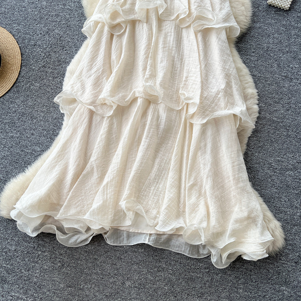 French halter sleeveless pure desire dress women's summer  new arrival vacation style white cake skirt elegant long skirt