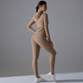 New double-sided nylon yoga set with built-in shorts: solid color zip-up hooded sports jacket and running fitness set