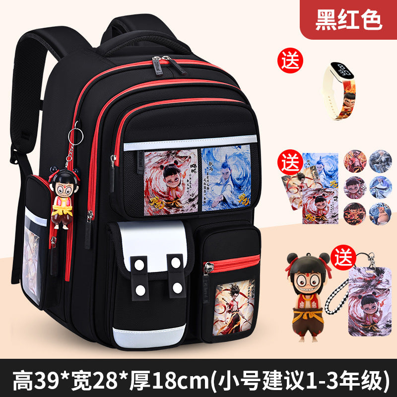 Nezha boy's schoolbag - lightweight, spine-protecting backpack for elementary school students (grades 1-6), suitable for boys and girls