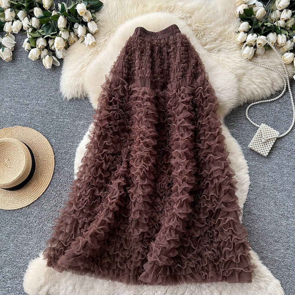 K-style high waist a-line sweet skirt women's multi-layer cake skirt slimming look tutu skirt work clothingsweet mid-length skirt