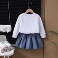 cross-border new arrival: girls' spring/autumn denim bowknot sweatshirt + heavy-duty washed denim skirt two-piece set