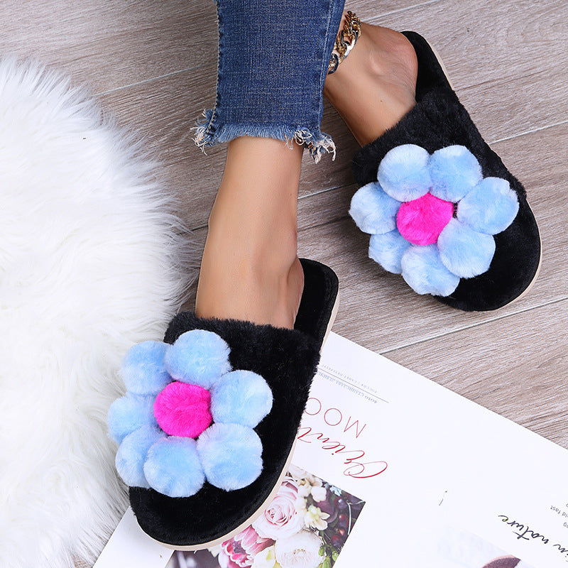 2024 new women's cotton slippers - casual, indoor, autumn/winter, thick-soled, floral, cute plush slippers for home and outdoor wear