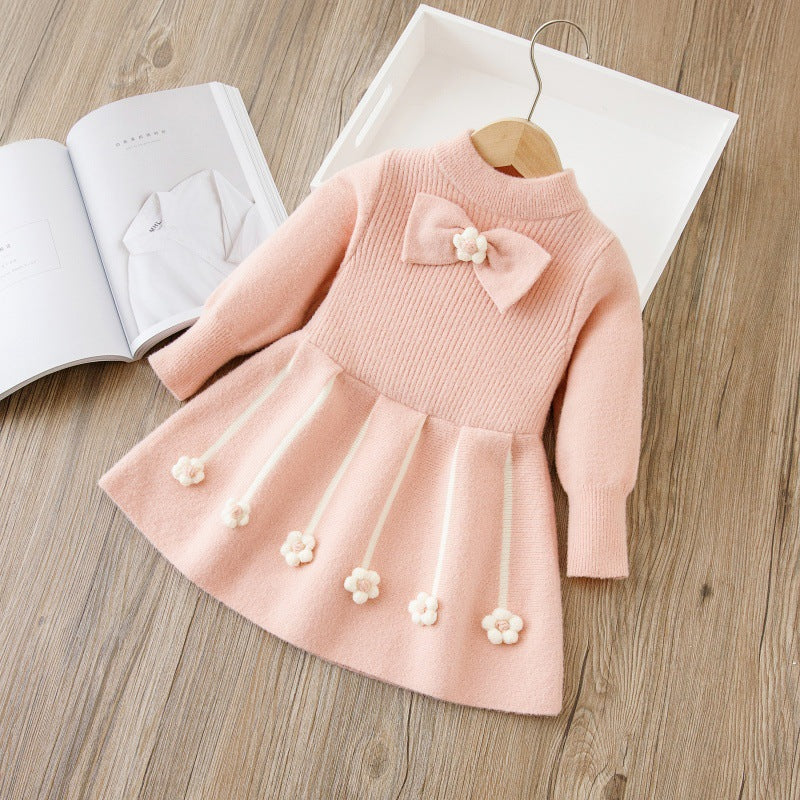 Girls' korean velvet sweater dress,  winter collection, thickened new design, handmade floral christmas dress, children's dress