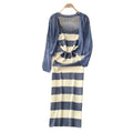 Striped knit cami dress + crochet openwork sun protection cardigan set - chic & elegant summer outfit for women