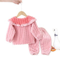 Girls' fleece-lined autumn/winter set: cute, thickened, warm coral fleece casual loungewear for girls - two-piece thick set