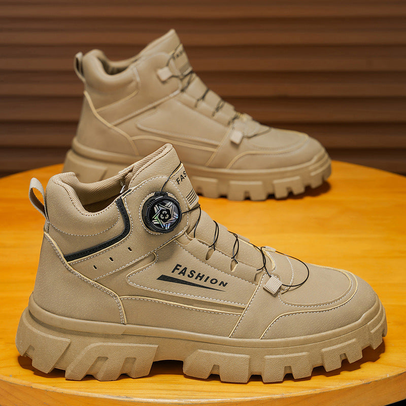 Boots men's springnew arrival2025rotate button british style boots men's high-top casual rhubarb boots men's trendy shoes