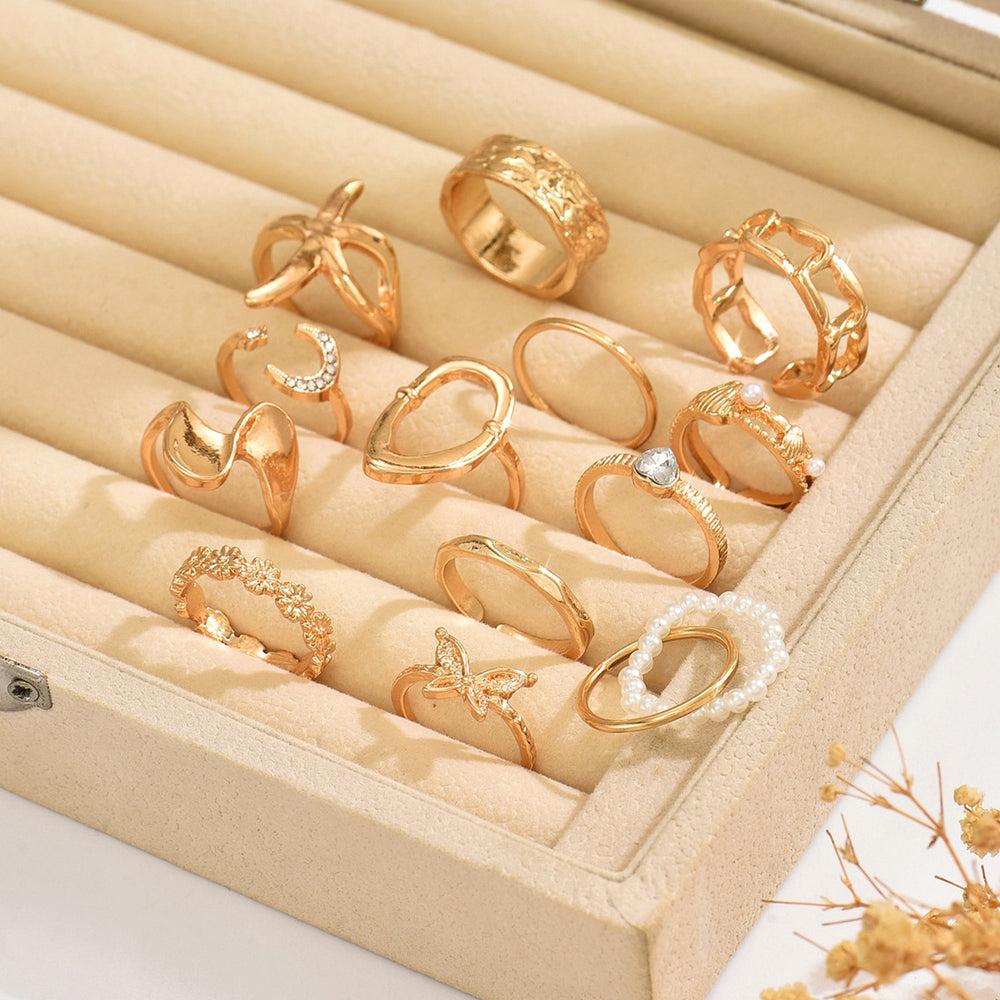European and american style ring wholesale exaggerated butterfly 13 pieces knuckle stacking high-end heart geometric star and moon ring for women