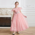 Custom-made tulle dress for girls, european and american style, off-the-shoulder princess dress, elegant long dress for children's birthdays, high-end dress for little girls