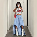 European and american style women's high-waisted, asymmetrical, wide-leg jeans - washed, spicy girl, unique design, cross-border sourcing