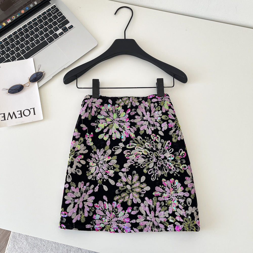 Fashionable age-reducing heavy sequin flower skirt for women high waistslimming look a-line short skirt work clothingaccessible luxuryclassy sense