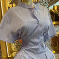 European and american cross-border women's fashion:  spring new arrival - elegant and stylish blue striped slim-fit short-sleeve shirt dress
