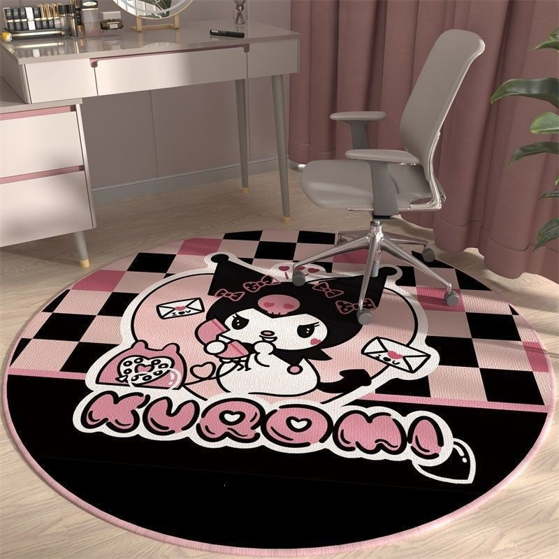 Cute kuromi round rug for living room, computer chair mat for study, foot pad for dressing table in cloakroom, bedside blanket for bedroom