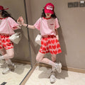 Girls' summer short-sleeve and shorts activewear set - trendy and stylish korean style casual summer outfit for girls (sizes for mid-to-large children)