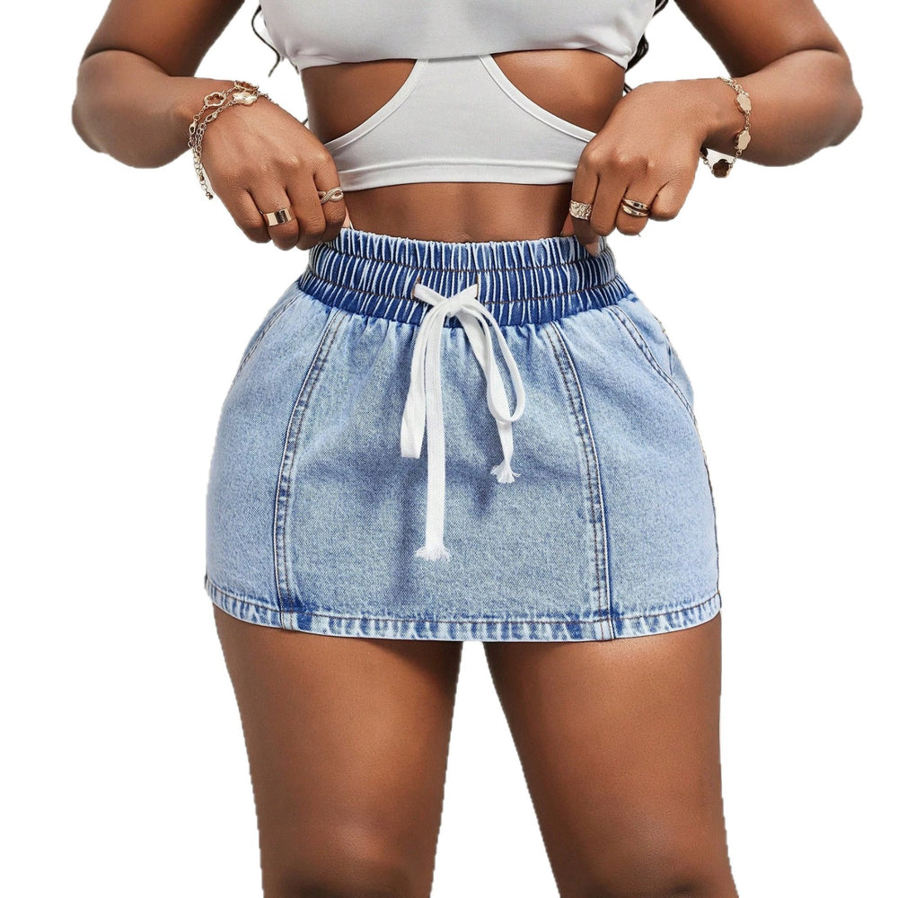European and american jeans women's elastic drawstring high waist washed denim skirt cross-border hot girl a-line skirt export women