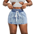 European and american jeans women's elastic drawstring high waist washed denim skirt cross-border hot girl a-line skirt export women