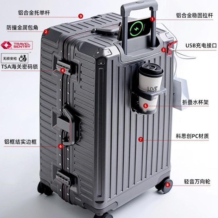 Lee large-capacity suitcase women's 20-inch boarding trolley case aluminum frame universal wheel suitcase 30-inch password bag