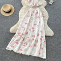 French holiday style floral suspender two-piece set women's summer pure lust style ruffles waist slimming lookelegantsuit