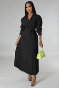 cross-border fashion: new ruched blouse sleeve v-neck, slim-fit, elegant pleated maxi dress for  us & europe